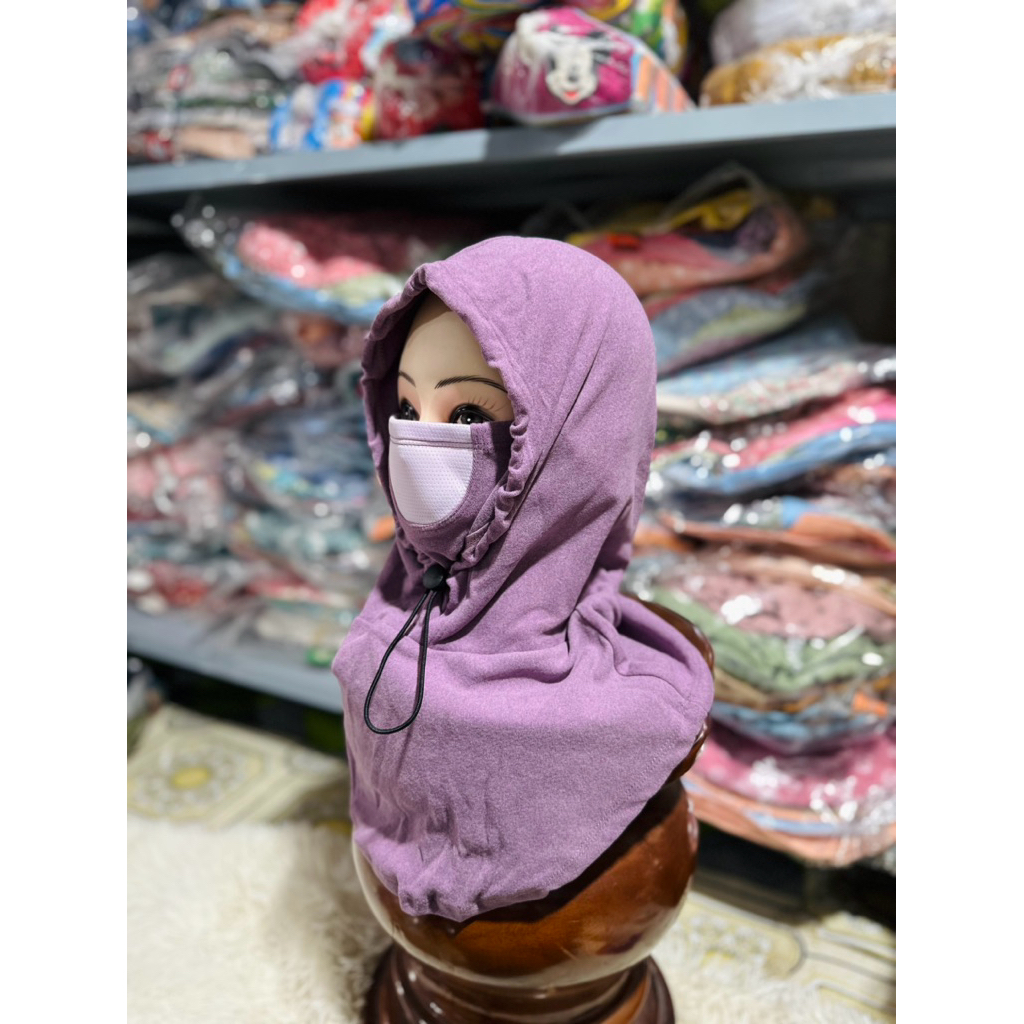 Mũ Trùm Đầu Chống Nắng Chống Lạnh Kèm Khẩu Trang Dây Rút, Che Kín Mặt Cổ, Vải Mềm Mịn Giữ Ấm Tốt