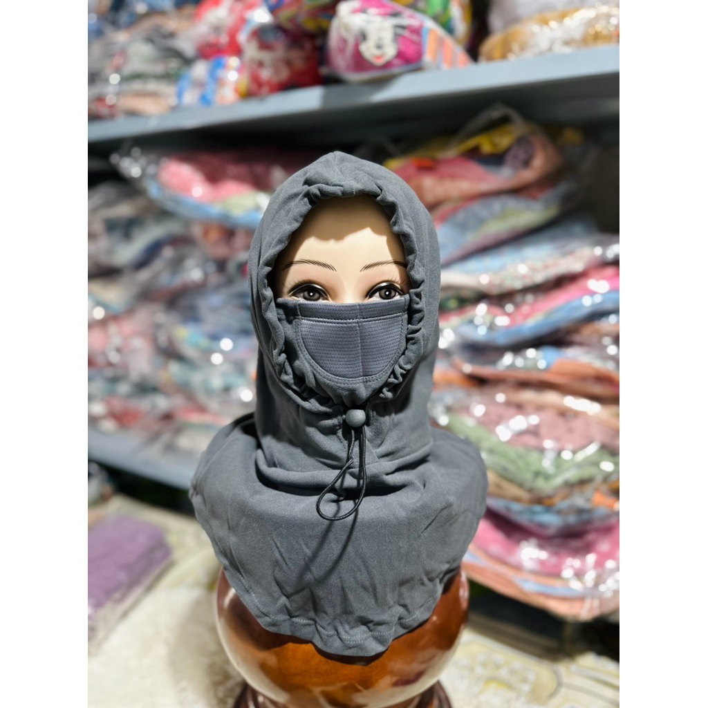 Mũ Trùm Đầu Chống Nắng Chống Lạnh Kèm Khẩu Trang Dây Rút, Che Kín Mặt Cổ, Vải Mềm Mịn Giữ Ấm Tốt