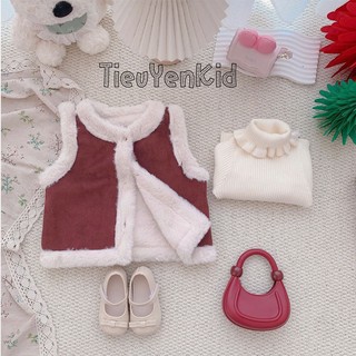 Quần áo trẻ em, Áo khoác gile da lộn đỏ lót lông tai thỏ 9-26kg AK585 Tiểu Yến KID