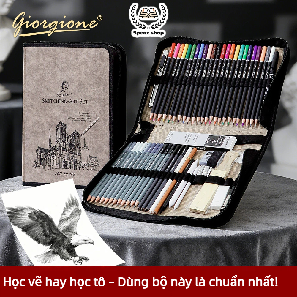 [Deli] Bộ Dụng Cụ Vẽ Sketch 27/33/57 Món – Đầy Đủ Bút Chì, Than, Tẩy, Bút Tán, Túi Cuộn Tiện Lợi