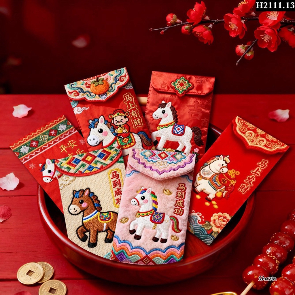 COMBO 60 BAO LÌ XÌ 3D THÊU NGỰA TẾT 2026