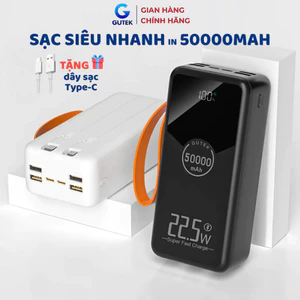 Pin Sạc dự phòng dung lượng 50000mAh Gutek GT230 sạc nhanh 22,5W có dây cắm sạc nhiều điện thoại