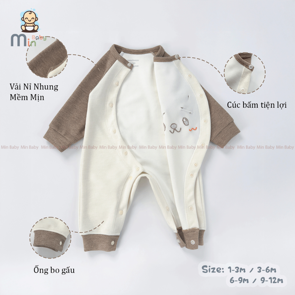 Body Liền Thân Thu Đông Bé Trai Anminaza Chất Vải Nỉ Nhung Cho Bé Vải Lông Thỏ Mềm Mai Ấm Áp - Hàng Chính Hãng MIN0493