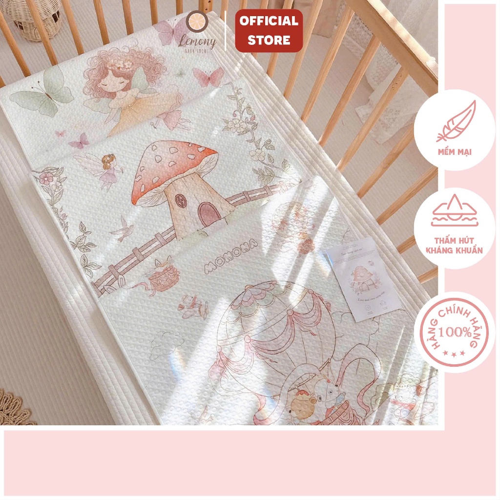 Tấm lót chống thấm cho bé, bề mặt Organic MONONA siêu mềm mịn, tự nhiên, kháng khuẩn