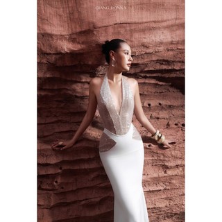 GIANG DONNA - LAURA DRESS 10508 đầm chất ánh nhung kim sa cổ yếm dáng dài đi tiệc sang trọng
