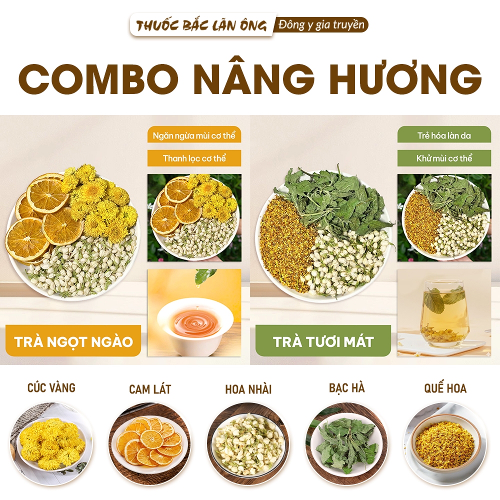 Combo nâng hương, trà dưỡng hương, lưu giữ hương thơm thanh mát, khử mùi cơ thể, giúp hơi thở thơm mát