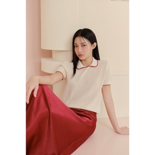 Áo len OLV cổ sen dáng suông thoải mái Cream Collar Knit Top phù hợp mọi dịp