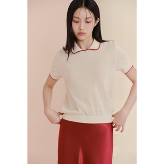 Áo len OLV cổ sen dáng suông thoải mái Cream Collar Knit Top phù hợp mọi dịp