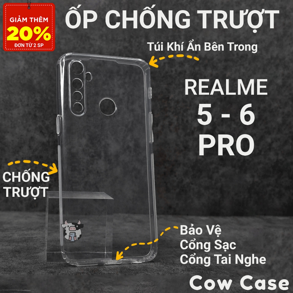 Ốp lưng Realme 5i, 5 Pro, 6 Pro, 6i Cowcase chống trơn trượt | Ốp điện thoại Realme dẻo bảo vệ camera đt toàn diện