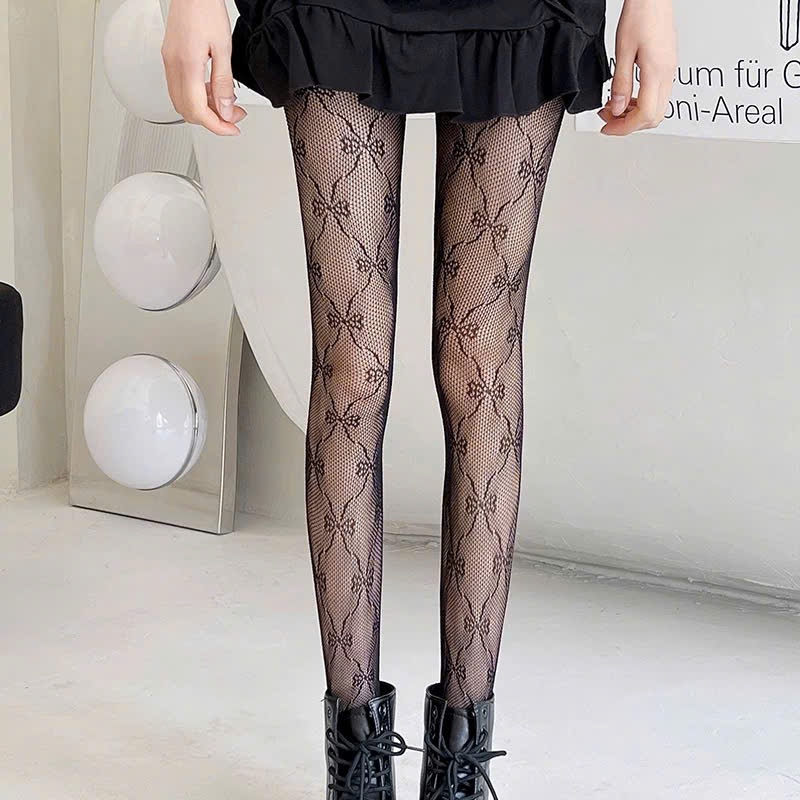 Tất quần nữ họa tiết nơ Coquette dệt nổi xinh xắn, co giãn đẹp,không xù,  không bí,phối boots tôn chân đen trắng