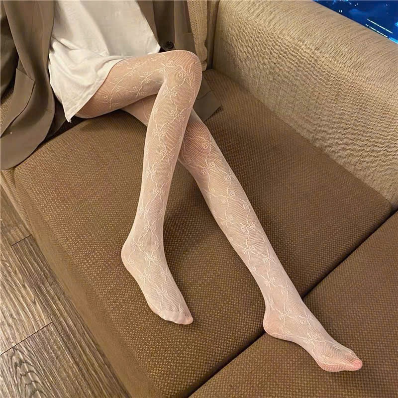 Tất quần nữ họa tiết nơ Coquette dệt nổi xinh xắn, co giãn đẹp,không xù,  không bí,phối boots tôn chân đen trắng