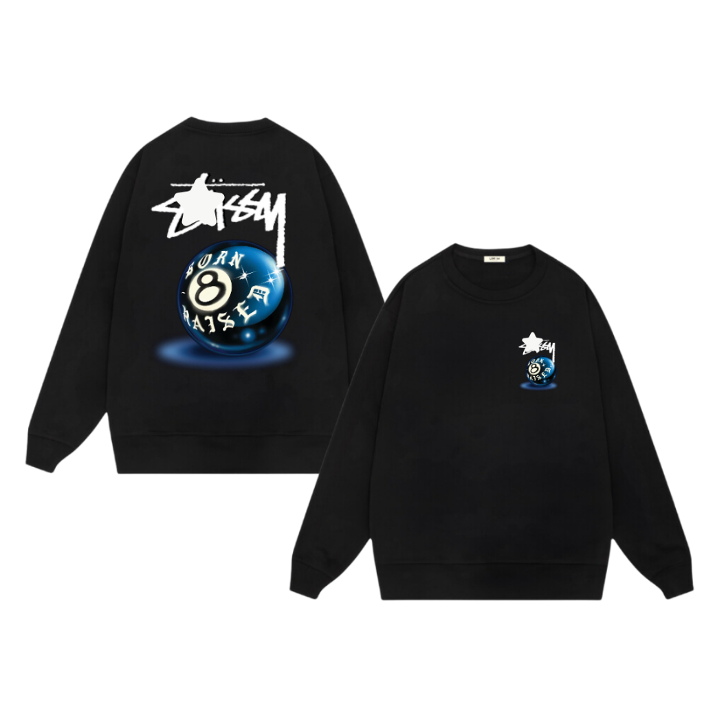 Áo Sweater Stu.ssy Billard Xanh Số 8 Chất Liệu nỉ Chân Cua Xuất Khẩu Cao Cấp Không