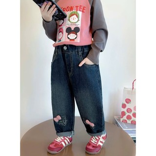 Quần Jean Cho Bé Gái Kiểu Dáng Dễ Thương – Thêu Mèo Đính Nơ, Size 15–36kg