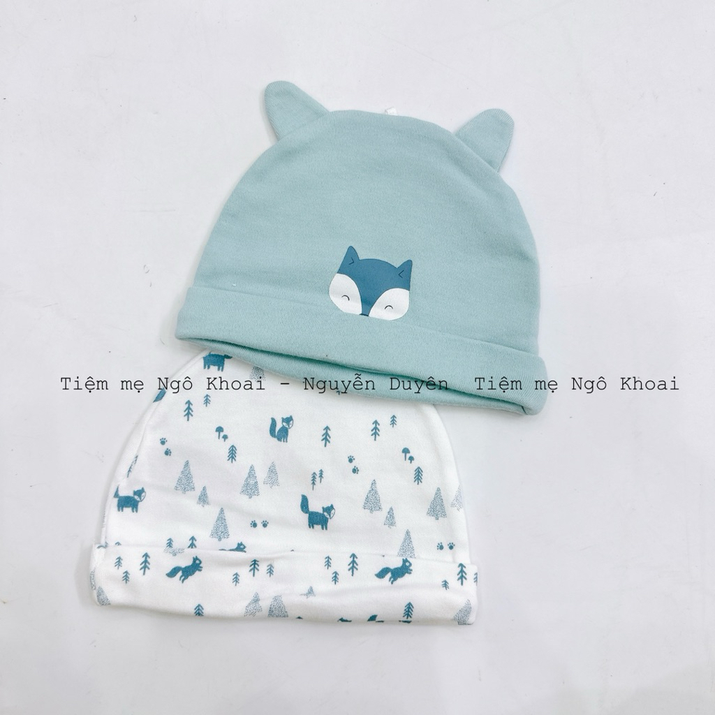[MD73] {FORM NHỎ} Set 2 mũ sơ sinh chất liệu cotton mềm mại, an toàn cho bé sơ sinh