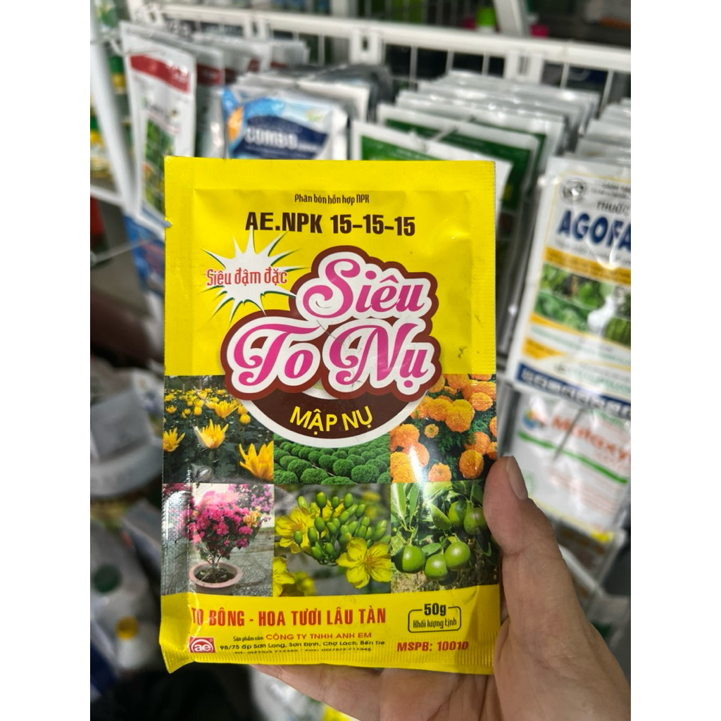 Siêu to nụ, mập nụ, to bông, hoa lâu tàn, NPK 15-15-15 gói 50g