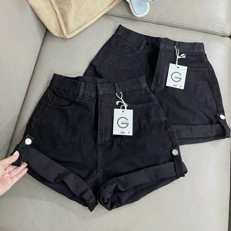 [Peinn] Quần short đùi jean kaki gấp gối gài nút, (Q GN) Quần short nữ quần short kaki jeans nữ lưng cao ống rộng ôm eo