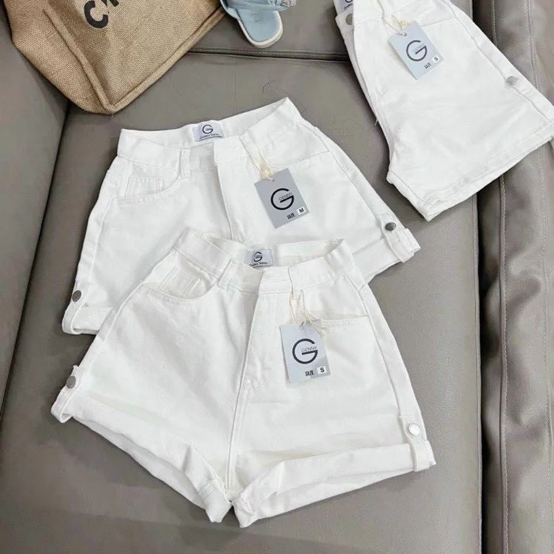 [Peinn] Quần short đùi jean kaki gấp gối gài nút, (Q GN) Quần short nữ quần short kaki jeans nữ lưng cao ống rộng ôm eo