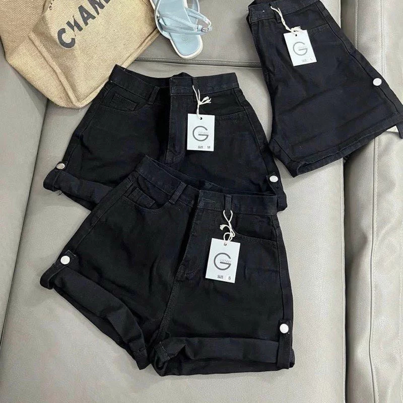 [Peinn] Quần short đùi jean kaki gấp gối gài nút, (Q GN) Quần short nữ quần short kaki jeans nữ lưng cao ống rộng ôm eo