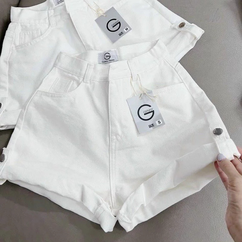 [Peinn] Quần short đùi jean kaki gấp gối gài nút, (Q GN) Quần short nữ quần short kaki jeans nữ lưng cao ống rộng ôm eo