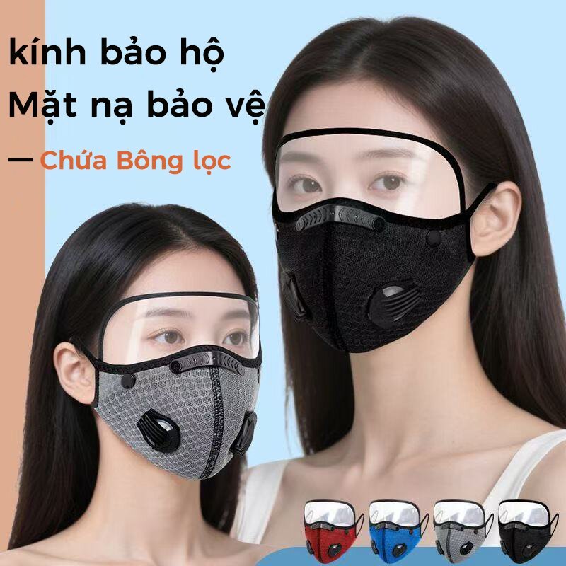 【PM2.5】Khẩu trang chống giọt bắn、Chống gió、Chống nước、Chống bụi、Kính bảo hộ có thể tháo rời、Bao gồm bộ lọc