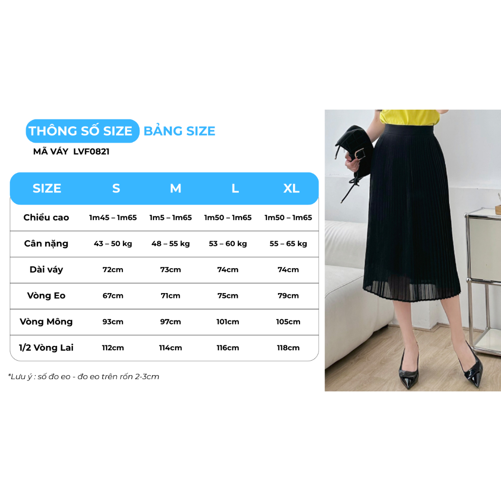 Chân Váy Nữ GUMAC Form A Dập Ly Chất Liệu Chiffon Thoáng Mát Cao Cấp LVF0821