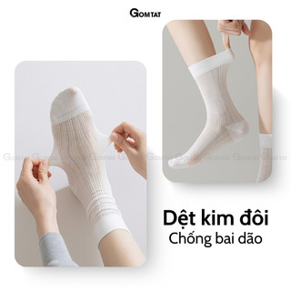 Combo 5 đôi tất nữ cổ cao phối lưới GOMTAT, vớ nữ lolita mùa hè thoáng khí, thấm hút mồ hôi - MIA-24293-CB5