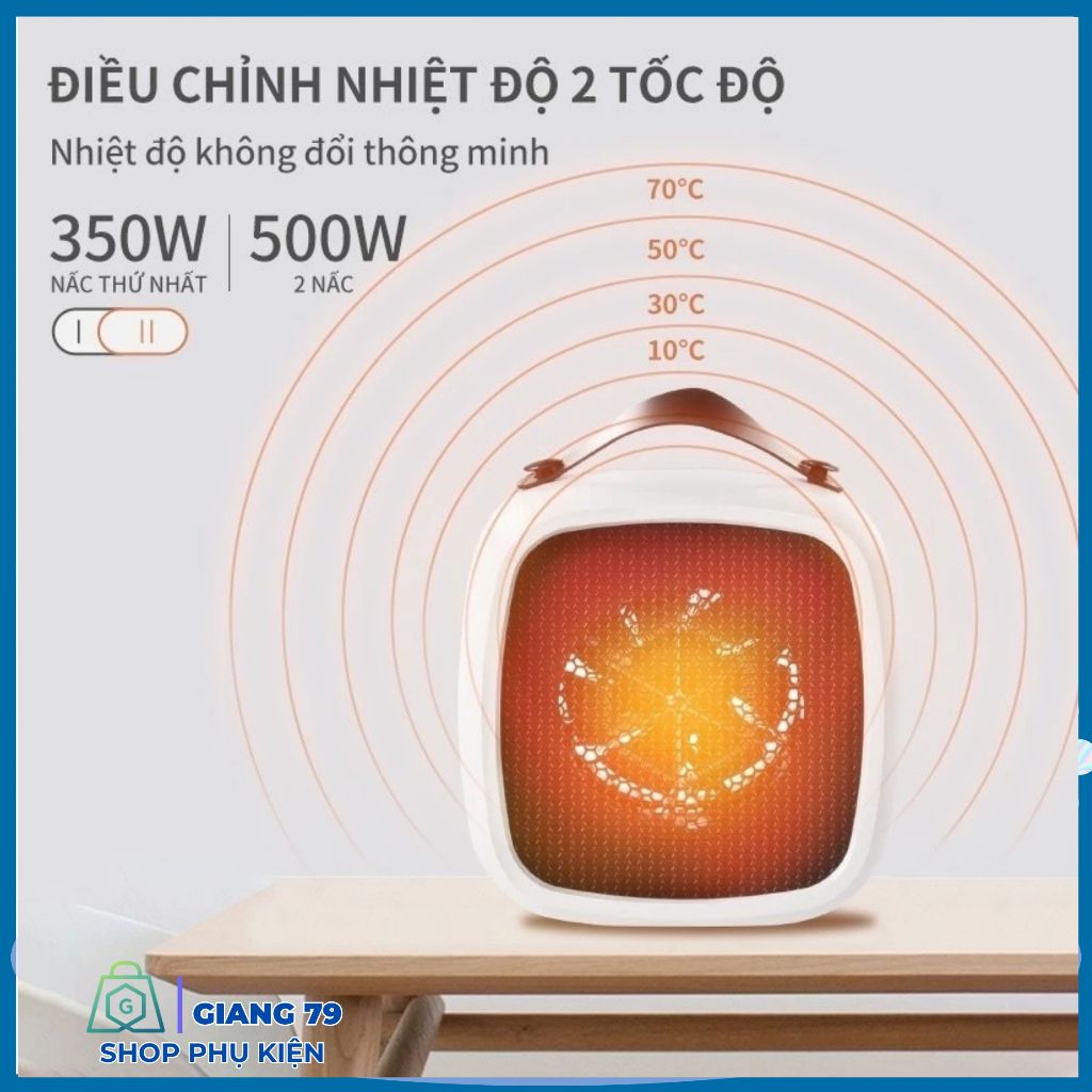 Máy Sưởi Mini 500W Để Bàn Hai Tốc Độ, Tiện Dụng, Không Khô Da Ấm Áp Tiết Kiệm Điện, Quà Tặng Ý Nghĩa