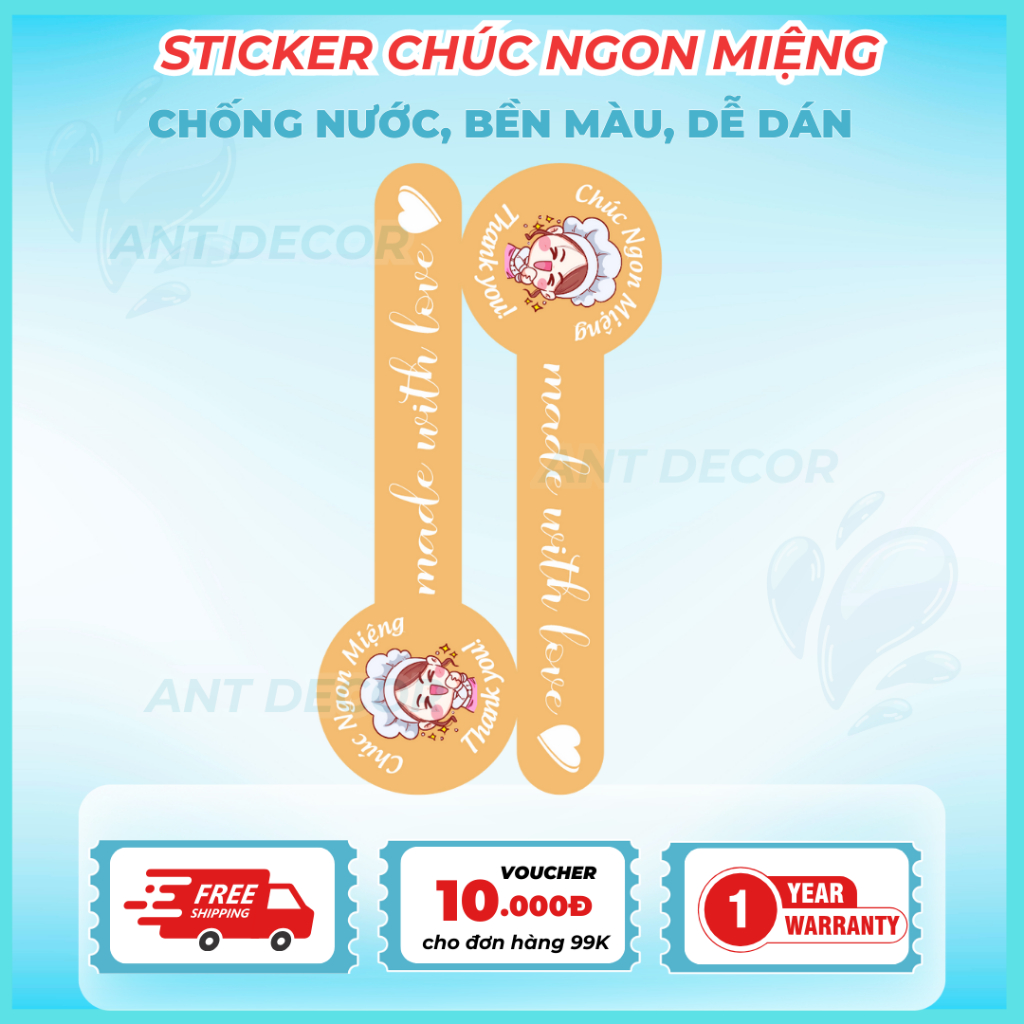 Tem dán chúc ngon miệng - tem thank you dài (10x3)cm, tem dán Decal đẹp mắt, bền màu, chống nước