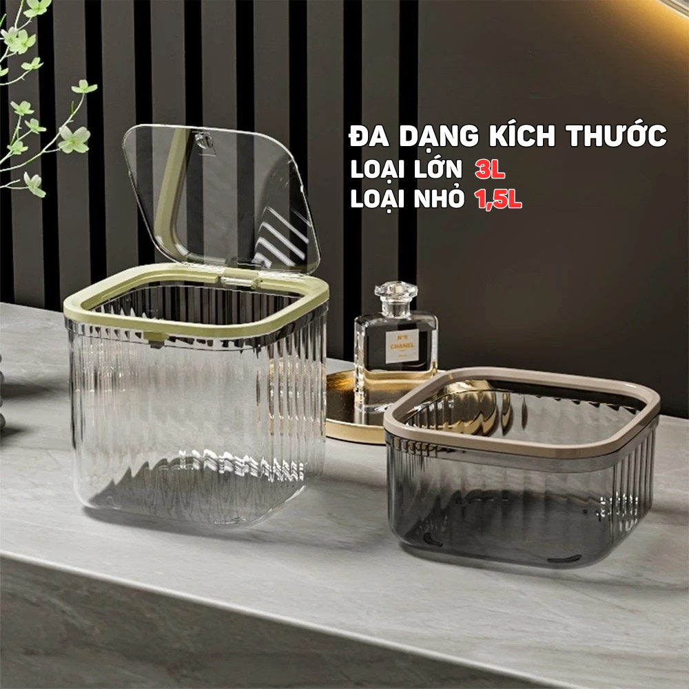 Hộp Nhựa Trong Suốt Đựng Đồ Trang Sức Mỹ Phẩm, Thùng Rác Mini Để Bàn Có Nắp Bật Kiểu Dáng Hiện Đại | BigBuy360 - bigbuy360.vn