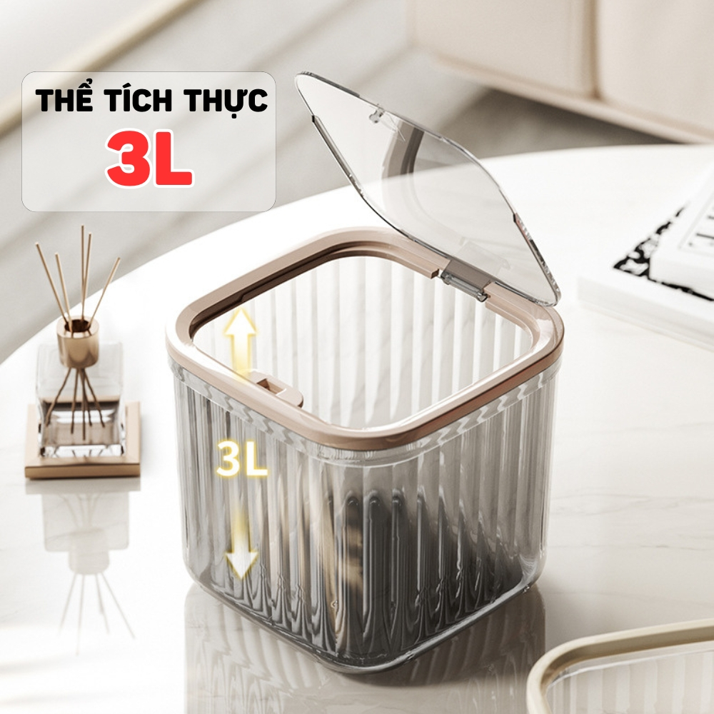 Hộp Nhựa Trong Suốt Đựng Đồ Trang Sức Mỹ Phẩm, Thùng Rác Mini Để Bàn Có Nắp Bật Kiểu Dáng Hiện Đại | BigBuy360 - bigbuy360.vn
