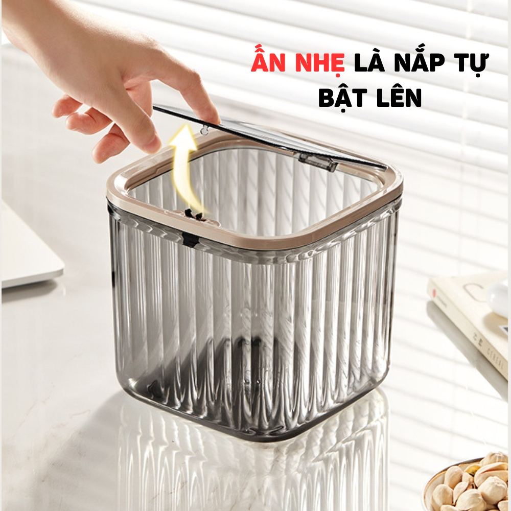 Hộp Nhựa Trong Suốt Đựng Đồ Trang Sức Mỹ Phẩm, Thùng Rác Mini Để Bàn Có Nắp Bật Kiểu Dáng Hiện Đại | BigBuy360 - bigbuy360.vn