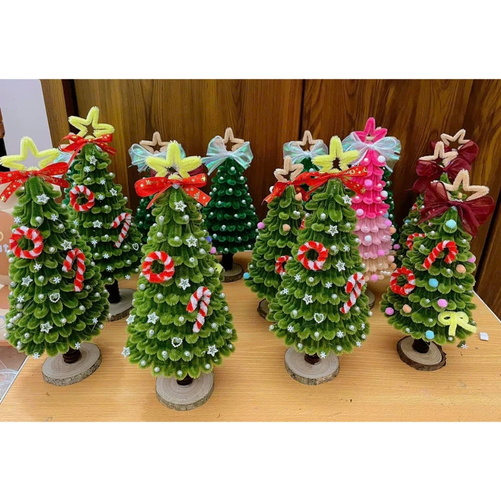 Cây Thông Noel Kẽm Nhung| Set Tự Làm DIY- Tặng 5 Charm Noel nổi+ Đèn Led/ Shop Làm Sẵn+ đèn led+ túi
