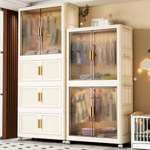 Tủ quần áo treo cho trẻ em có bánh xe, tủ đựng đồ gấp gọn đa năng, làm từ nhựa chất lượng cao.