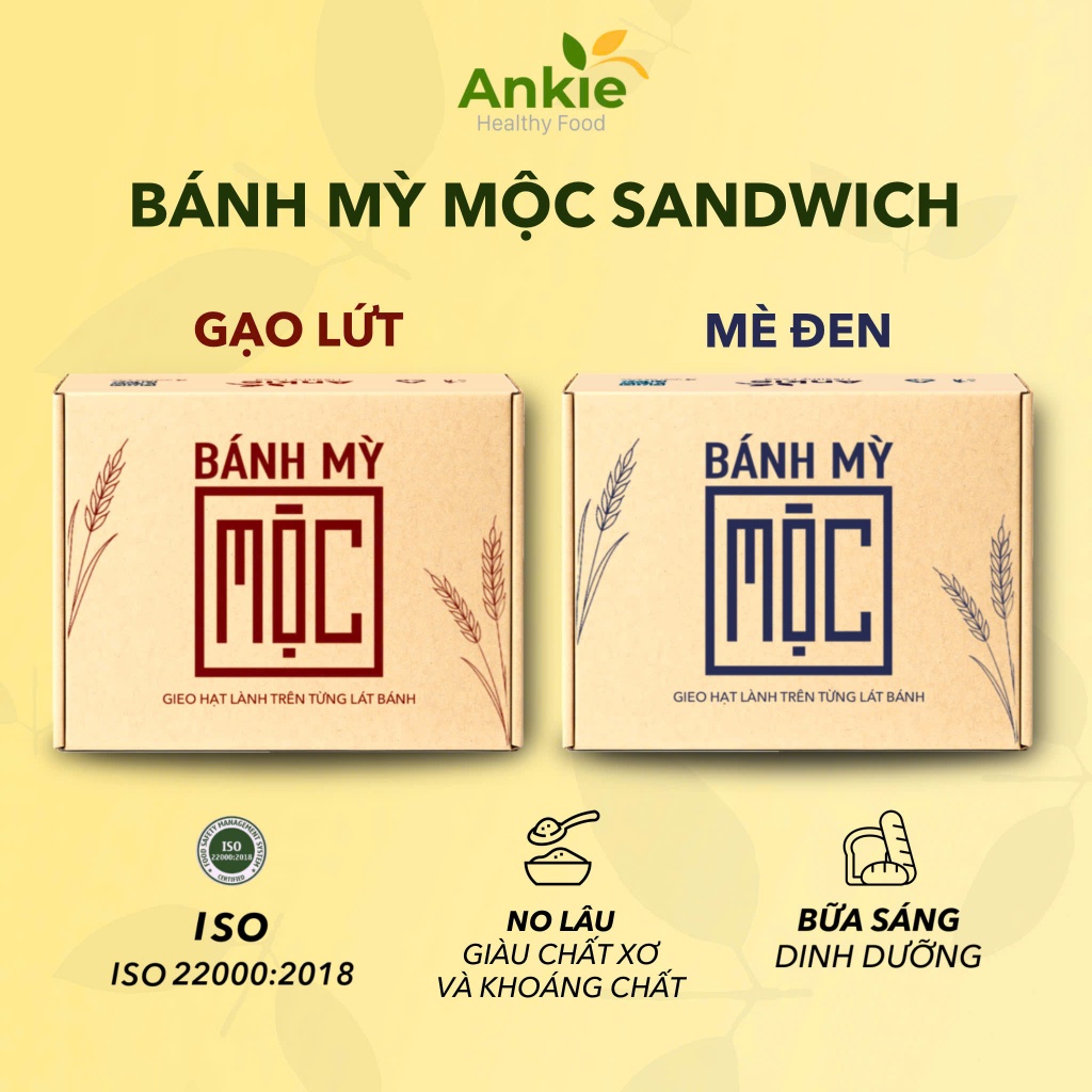 Bánh mỳ mộc sandwich gạo lứt, mè đen ăn kiêng ANKIE HEALTHY FOOD - Gói 55g/ Hộp 6 Gói