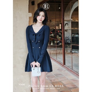 Váy Len Basic Tiểu Thư LA ROSA Thiết Kế Cổ V Nơ Đính Cúc Dài Tay Chất Co Giãn Dễ Mặc Siêu Xinh V1430