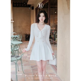 Váy Len Basic Tiểu Thư LA ROSA Thiết Kế Cổ V Nơ Đính Cúc Dài Tay Chất Co Giãn Dễ Mặc Siêu Xinh V1430