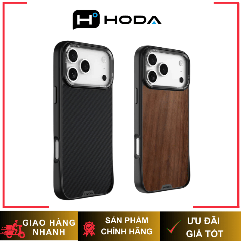 [ Chống Sốc ] Ốp Hoda Diverse KevLar/Walnut Gỗ Óc Chó  Case Military Chống Sốc Tích Hợp Sạc Từ Tính cho iP 17 Pro Max