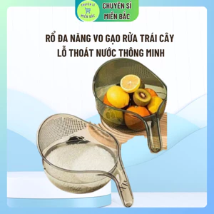 Rổ đa năng vo gạo rửa trái cây lỗ thoát nước thông minh có tay cầm tiện lợi 24*19.5*13cm