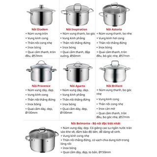 BST bộ nồi WMF, chất liệu thép không gỉ 18/10, nắp kính thủy tinh cao cấp, chắc chắn GermanySnT HCM