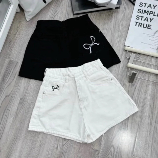 [Peinn] Quần short Jean nữ quần đùi 2 túi sau thêu nơ nhẹ nhàng Mini (Q 2NƠ)