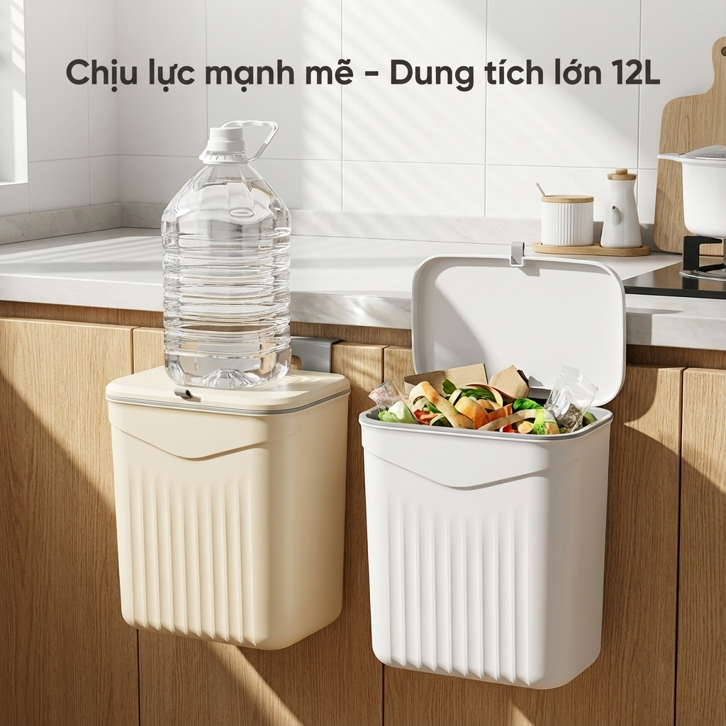 Thùng rác treo tường nhà bếp có nắp ngăn mùi, Thùng đựng rác đa năng dán tường văn phòng nhà vệ sinh