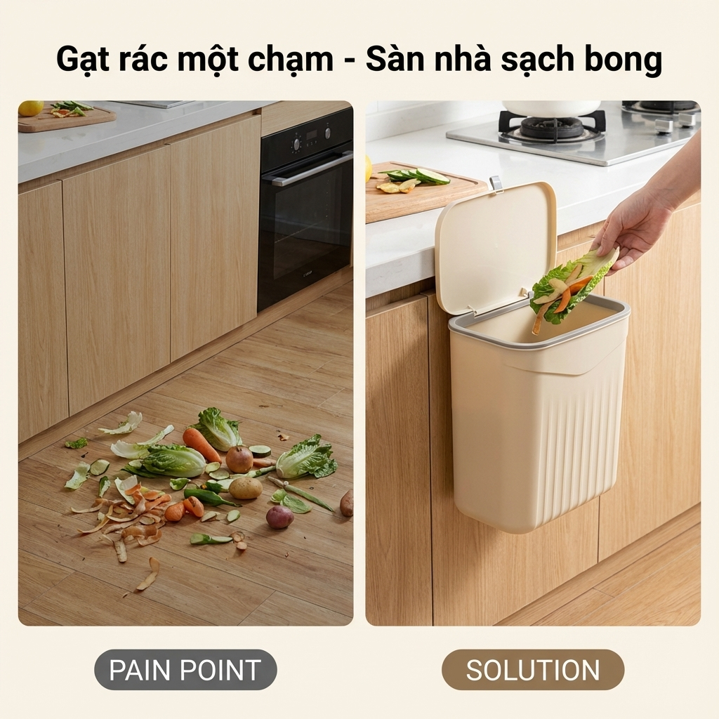 Thùng rác treo tường nhà bếp có nắp ngăn mùi, Thùng đựng rác đa năng dán tường văn phòng nhà vệ sinh