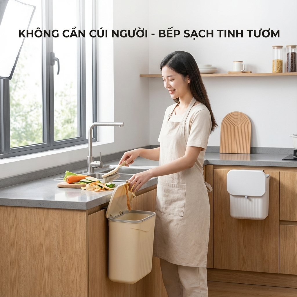 Thùng rác treo tường nhà bếp có nắp ngăn mùi, Thùng đựng rác đa năng dán tường văn phòng nhà vệ sinh