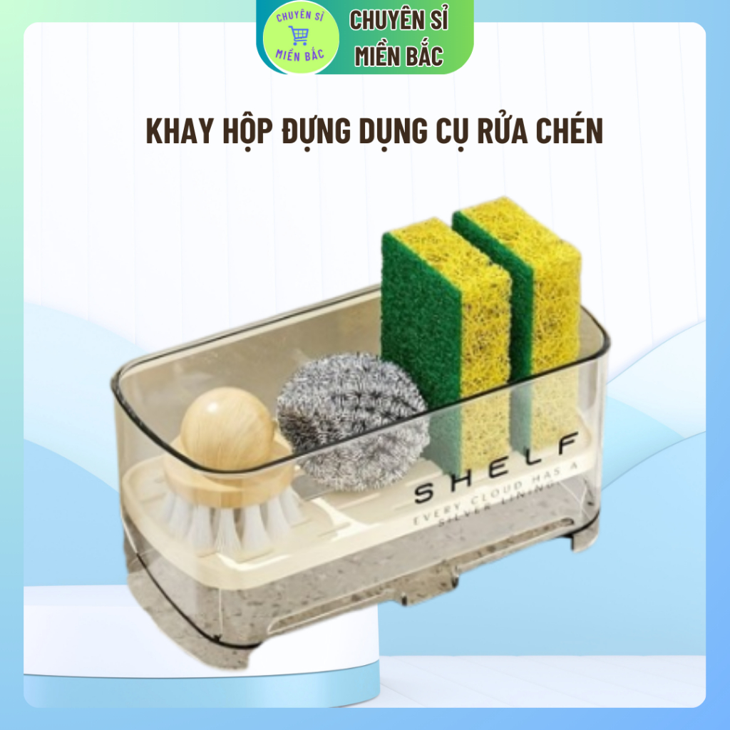 Khay hộp đựng dụng cụ rửa chén để trên bồn rửa có vòi thoát nước vỏ trong suốt, giữ gọn gàng khô ráo