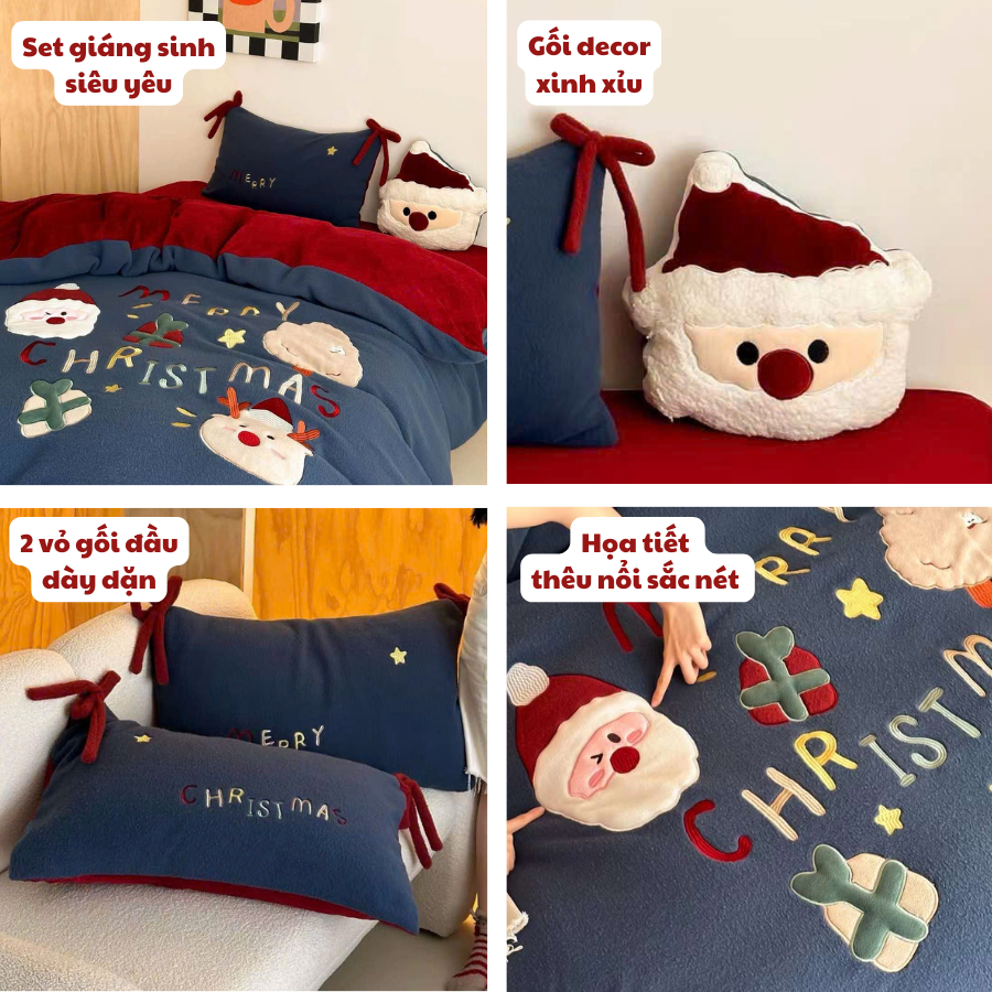 ( Tổng hợp 71) Set chăn ga nỉ nhung Memminbedding Luxury giáng sinh họa tiết dễ thương mềm mại, ấm áp cho mùa đông