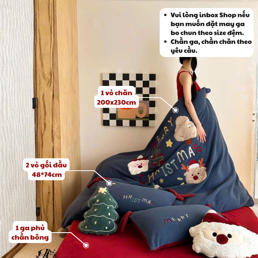 ( Tổng hợp 71) Set chăn ga nỉ nhung Memminbedding Luxury giáng sinh họa tiết dễ thương mềm mại, ấm áp cho mùa đông