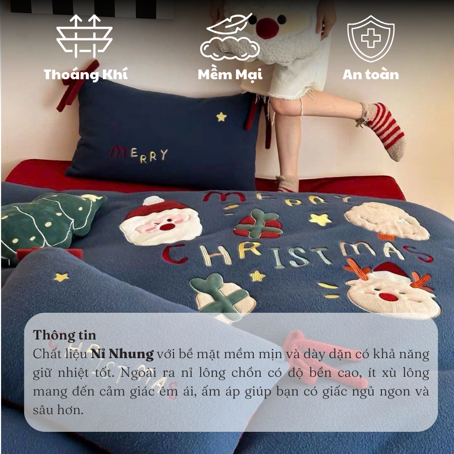 ( Tổng hợp 71) Set chăn ga nỉ nhung Memminbedding Luxury giáng sinh họa tiết dễ thương mềm mại, ấm áp cho mùa đông