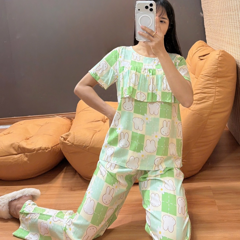 Bộ tole lanh quần dài bèo V1, form tôn dáng, hàng thiết kế may kỹ 40-75kg - Nocnhasleepwear