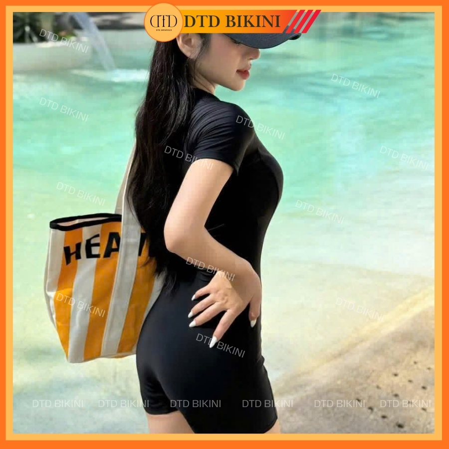 Đô bơi liền thân nữ kín đáo, đồ đi biển 1 mảnh khóa kéo from short năng động kín dáo DTD BIKINI