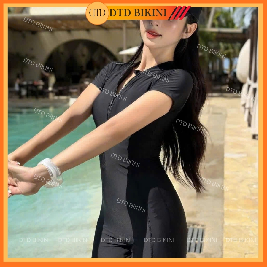 Đô bơi liền thân nữ kín đáo, đồ đi biển 1 mảnh khóa kéo from short năng động kín dáo DTD BIKINI